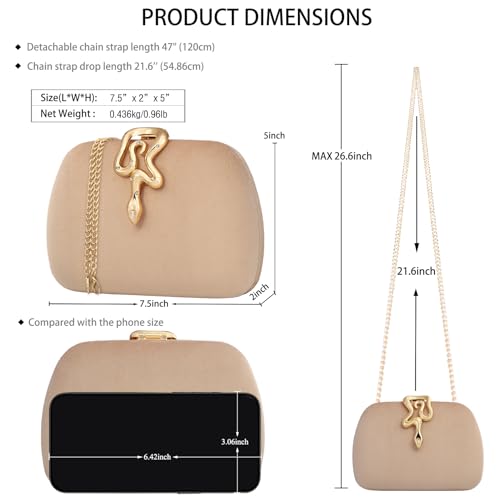 Image of Velvet Evening Clutch Purse for Women-Snake Clasp Formal Handbag,Hard Shell Design Bag for Weddings, Parties, Prom