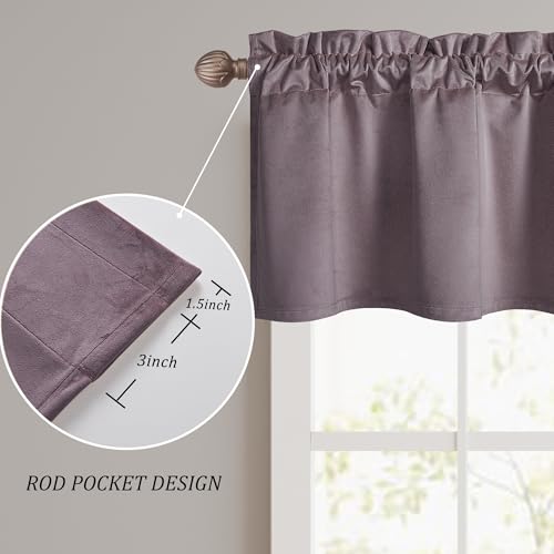 JIUZHEN Lavender Valances for Windows, Kitchen Short Valance Curtains - Velvet Valance Curtains for Living Room,Rod Pocket Room Darkening Small Window Curtains for Bedroom/Bathroom, 52" x 18", 1 Panel by JIUZHEN - Image 3