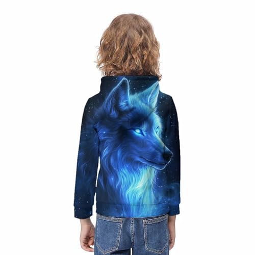Sweat-shirt à capuche enfant loup bleu pull confortable 3D - 4