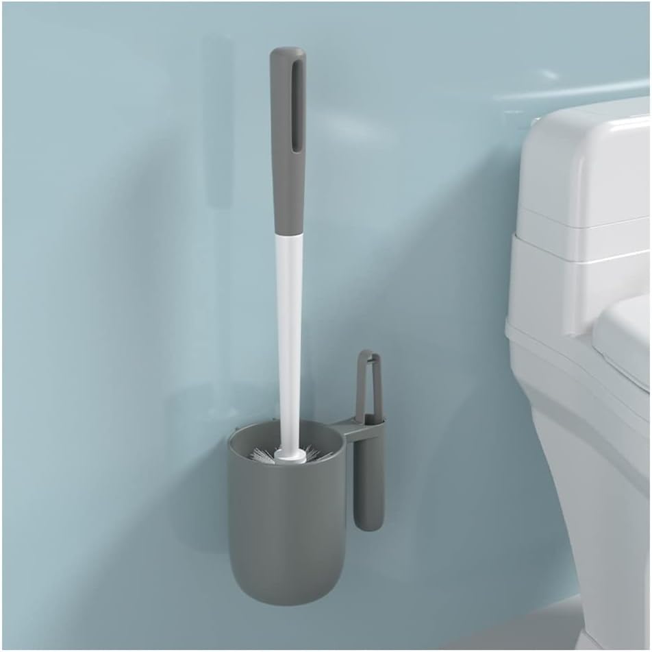Toilet Brush Holder Toilet Brush Holder Household Wall-Mounted Toilet Bowl Brush Punch-Free Bathroom 360° No Dead Angle Cleaning Brush Set Toilet Brush Holders(Gris)
