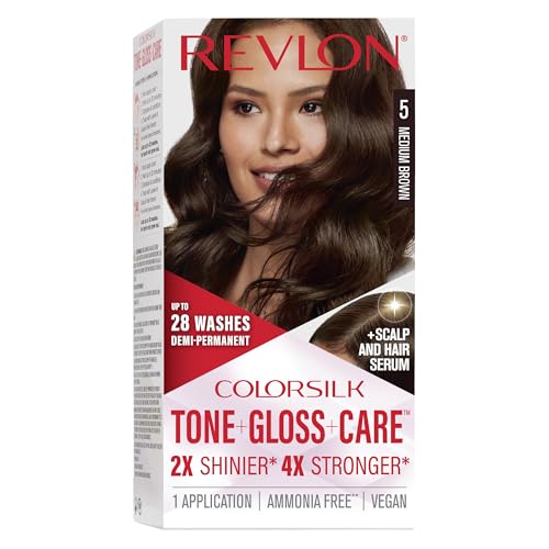 Revlon ColorSilk Tone + Gloss + Care Demi Permanent Hair Color, Dye Kit with Leave-In Scalp and...