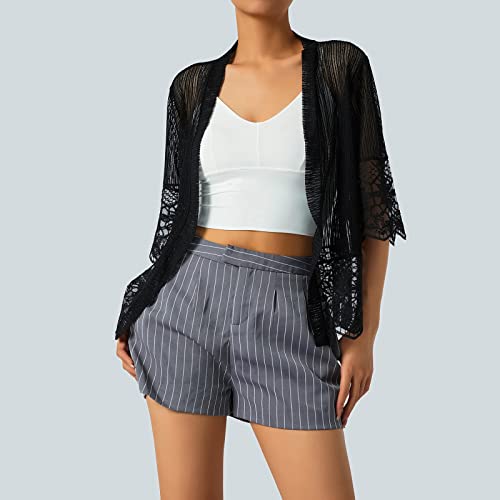 Women's Short Cardigan Sheer Mesh Bolero Shrug 3/4 Sleeve Crop Tops Lace Jacket Beach Cover up for Dress4