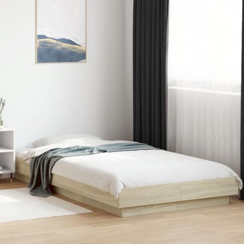 vidaXL Bettgestell, Bett Einzelbett für Schlafzimmer, Bettrahmen mit Lattenrost, Schlafzimmerbett Modernes Design, Sonoma-Eiche 90x200cm Holzwerkstoff