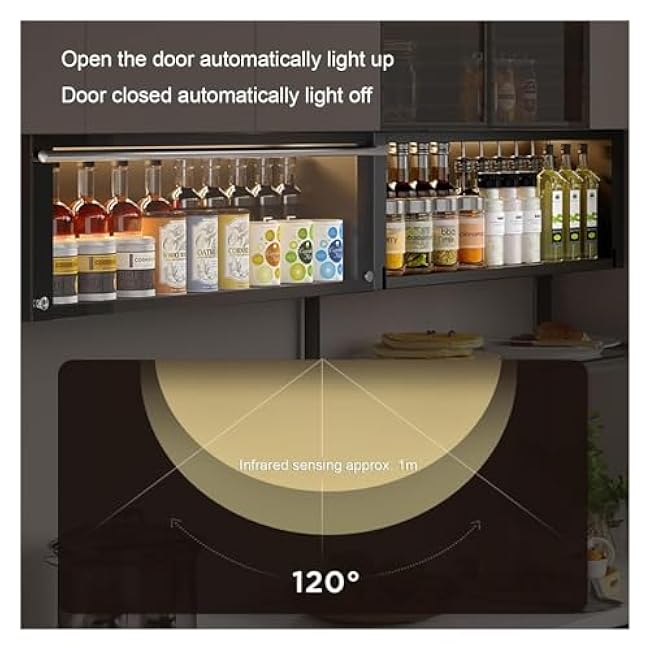 Kitchen Organizer Spice Rack,Kitchen Stretch Spice Cabinet, 2 Tier Pull Out Cabinet Organizer, Drop Down Spice Rack with Sensor Light, Undershelf Rac, Hold Up to 44Lbs,