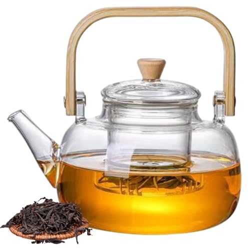 Théière en verre avec infuseur, théière en verre transparent de 1200 ml avec poignée pour dessus de cuisinière, thé en vrac, transparent