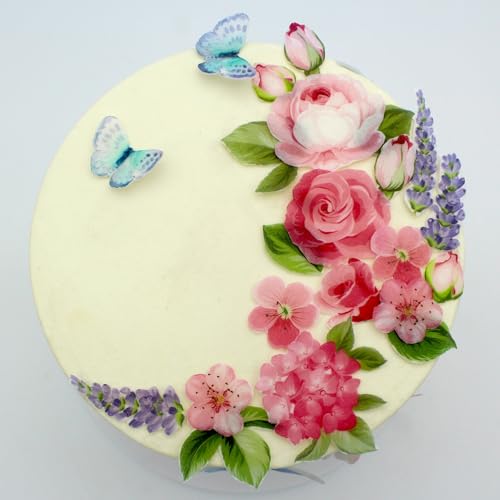 100 Pcs Edible Rice Wafer Paper Flowers & Butterflies Rose Peach Blossom Hydrangea Lavender Butterfly Gluten-Free Cake Decorating Toppers for Baking Cupcakes Cookies