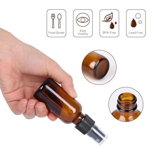 EkkoVla 24 Pack 1 oz Amber Spray Bottles with Fine Mist Sprayer, 30 ml Glass Travel Bottles for Cosmetic Essential Oils Cleaning Solutions Perfumes and Liquids3