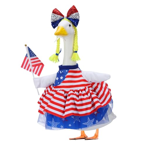 4th of July Porch Goose Outfit with American flag for 23 Inch Plastic & Cement Goose Statue,Patriotic Clothes & Costume Decor for Memorial Day & Independence Day Garden Lawn Patio Yard Outdoor