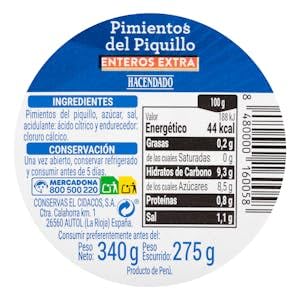 Pimientos del piquillo enteros Hacendado extra Tarro 340 g (275 g escurrido) Pack 2