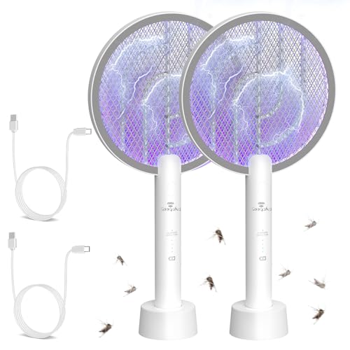 Image of Bug Zapper Racket, 2 Mode Electric Fly Zapper USB Rechargeable, 4000V Electric Fly Swatter with 3 Layer Safety Mesh, Indoor Outdoor Bug Zapper Racket for Kitchen, Bedroom, Camping(2 Pack