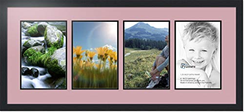 ArtToFrames Collage Photo Frame Double Mat with 4-8x12 Openings with Satin Black Frame and Seashell mat.