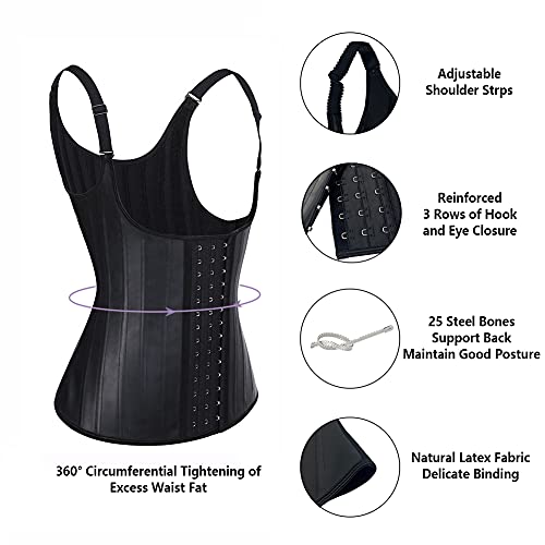 Lartigue Latex Waist Trainer For Women Underbust Sport Workout Corset Girdle Shapewear Hourglass Body Shaper (Black Vest-S) #TOP1