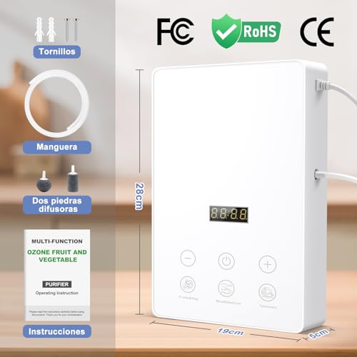 Miniatura 9 de Icare Ozonizador De Agua, 1000mg H De Salida De Alta Eficiencia Con Temporizador De 60 Minutos, Para La Purificación De Frutas, Verduras, Carne, Mariscos, Vajilla Y Botellas