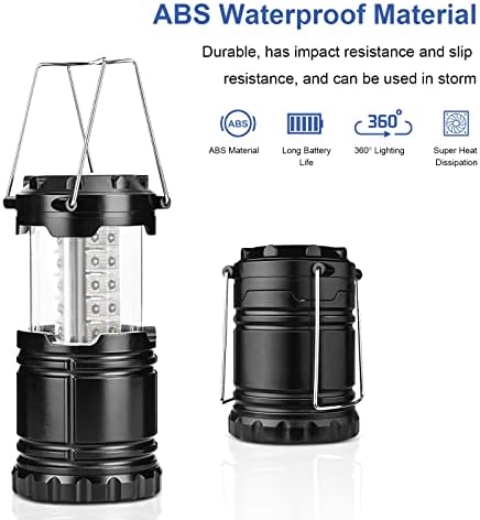 RUIZHI Camping Lantern, 2 Pack Lanterns Battery Operated, Camping Lights with Foldable Hook, Portable Lamps, for Camping, Hiking, Garden, Outages, Camping Accessories (Batteries not Included )