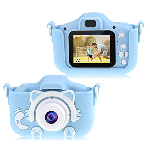 Tocosy Kids Digital Camera HD 12MP Mini Selfie Little Child Camcorder Video Record Photography Toys Birthday Gifts for Girls Boys Toddlers Age 3-15 (Single Camera, Cat Blue)