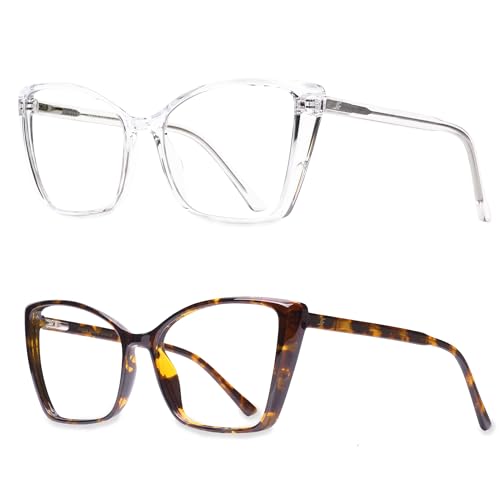 Image of 2 Pack Oversized Cat Eye Blue Light Blocking Glasses for Women