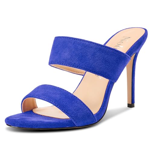 Image of NobleOnly Womens Round Open Toe Heeled Sandals Two Strap Stiletto High Heel Sandals Backless Dress Slip-on Mules Sandals 3.9 Inches Heels