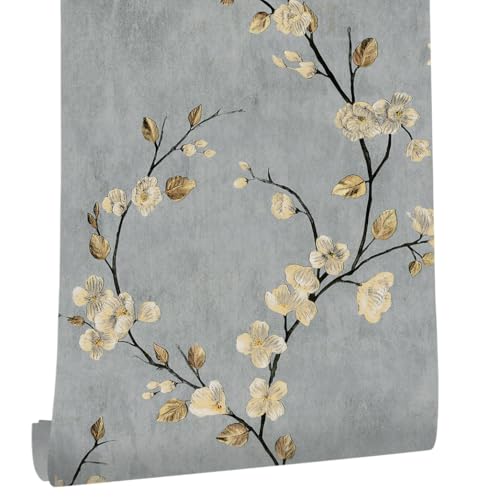 myforHD Tapete Selbstklebende Fototapete Wandpapier Blume Folie Dekorfolie Möbelfolie Klebefolie Pflanzen Laub Blumen Design 44cmX300cm Vintage Wanddeko Wandtapete Wohnzimmer Schlafzimmer