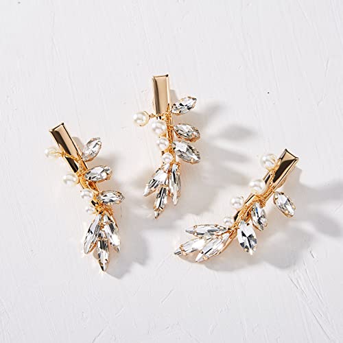Aw Bridal Wedding Hair Clip Rhinestone Bridal Hair Pieces Hair Combs For Women Pearl Wedding Hair Barrettes Wedding Hair Accessories For Brides 3Pcs (Gold) #TOP2