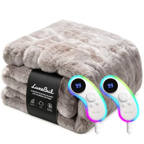 LuxeBul Queen Heated Faux Fur Blanket