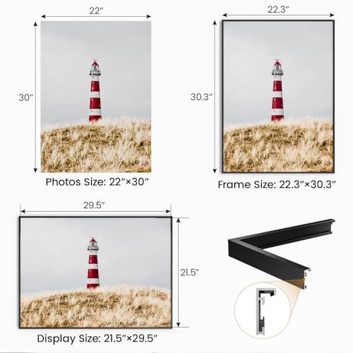 Image of 22x30 Aluminum Metal Picture Frame,Tempered Glass Black Photo Frame 22x30 for Family Photo,Posters,Art,Document to Wall Mount Horizontally or Vertically