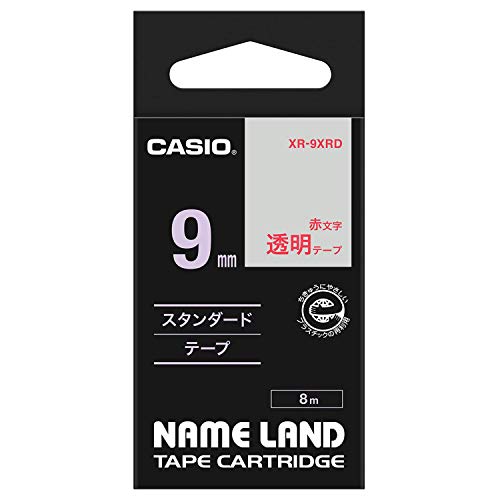 カシオ ネームランド ラベルライター 純正 テープ 9mm XR-9XRD 透明に赤文字