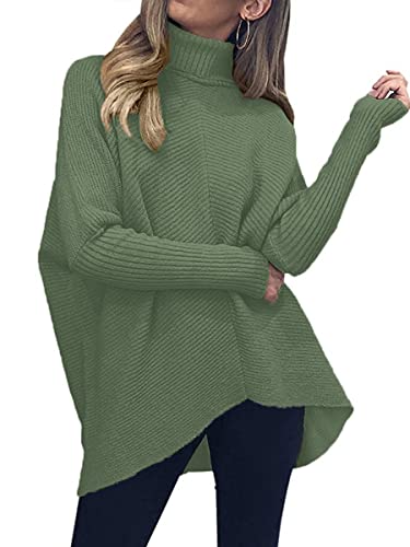 Image of ANRABESS Womens Casual Fall Sweater Turtleneck High Neck Batwing Sleeve Oversized Sweater Dress