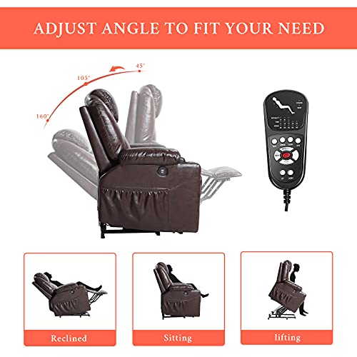 Easeland Genuine Leather Lift Chair Recliners For Elderly And Pregnant Woman With Massage And Heating, Okin Motor Power Lift Recliner With Lift Assist, 2 Cup Holder, 4 Side Pocket (Brown) #TOP5