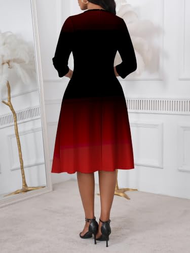 Image of PinkPatty Women's Casual 3 /4 Sleeve Midi Dresses Fit and Flare Church Work Dress with Pockets