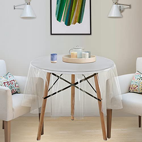 Image of sancua Clear Plastic 100% Waterproof Round Tablecloth - 54 Inch - Vinyl PVC Table Cloth Protector Oil Spill Proof Wipe Clean Table Cover for Dining Tables, Parties & Camping, Crystal Clear