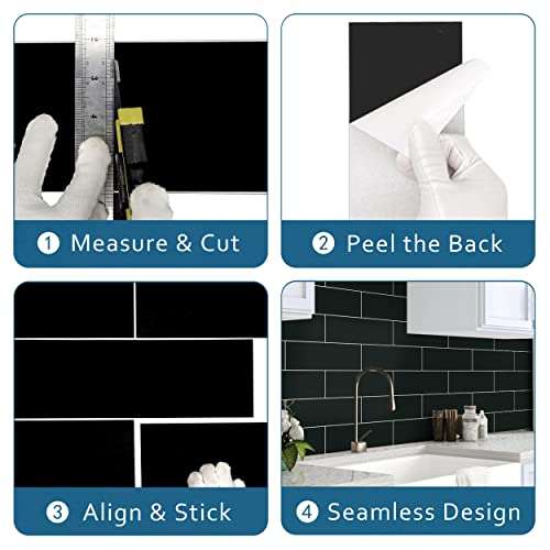 The Tiles Plaza Subway Peel And Stick Backsplash Tile, Self Adhesive Stone Composite Wall Tile, Black Decorative Stick On Tile For Kitchen, Bathroom, Fireplace, 30 Sheets #TOP4
