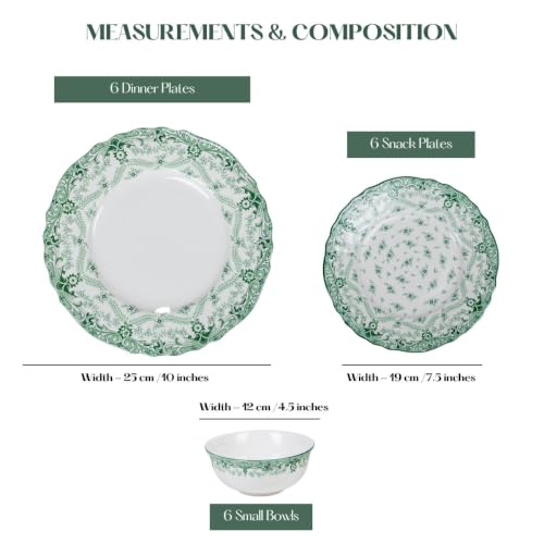 Image of GOLDEN QUEEN'S 18 Piece Dinner Set - Serving 6 | Perfect for Hosting and Daily Meals | Microwave Safe | Includes 6 Dinner Plates, 6 Small Bowls & 6 Side Plates (Willow Garden)