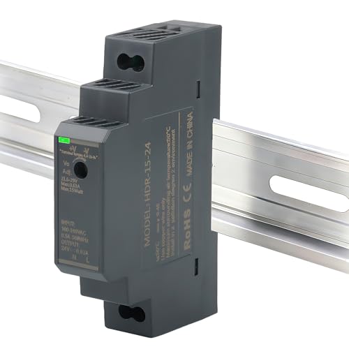 Hutschienen Netzteil 24V DC 0.63A 15W Hutschienen-Netzteil Eingang 100-240V AC 50/60Hz DIN-Schienen-Transformator für Industrielle Automatisierungsgeräte LED Beleuchtung Digitale Produkte