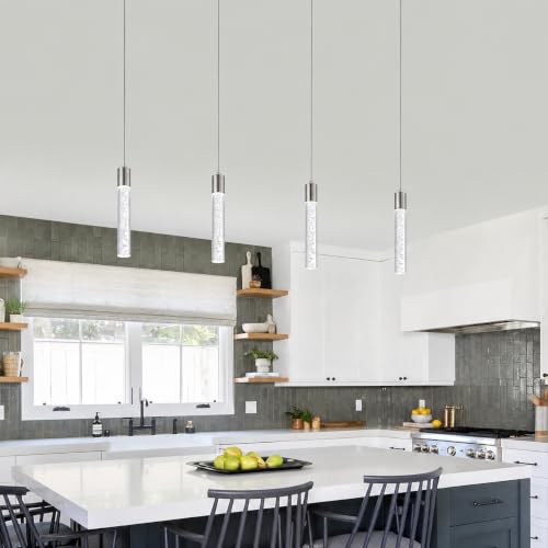 Image of 3 Pack Mini Pendant Light,Satin Nickel Kitchen Lighting with Led Bulb