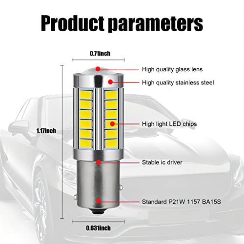 Yonwait Pack Of 4 1157 Led Bulb, 33Smd 5730 Chips 12V White, Signal Light Bulb, Reversing Light, For Rv Camper Suv Mpv Car Brake Tail Light Side Marker #TOP2
