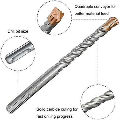 SDS Drill Bit Set Cross Drill Bits SDS-Plus Electric Hammer Impact Drill Bit for Drill Holes in Concrete, Ceramic Tile, Stone, Metal, Plastic, 6 6 6 8 8 10 10 12 14mm, 9PCS