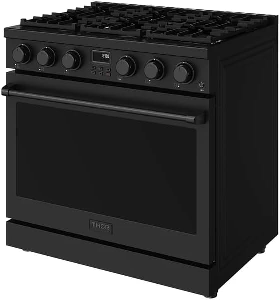 36 Inch Liquid Propane Range in Matte Black - Contemporary Professional