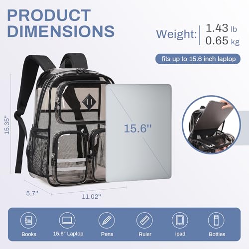 Clear Backpacks for School Heavy Duty Clear Bookbag Stadium Events Transparent Back Pack Girls Boys, Black Semitransparent3