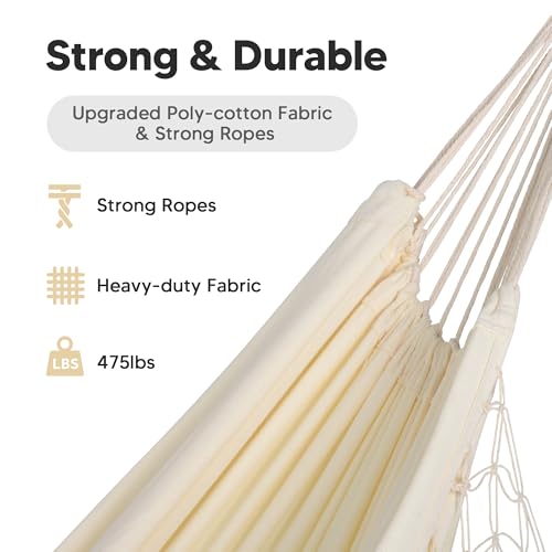 Image of SUNCREAT Portable Camping Hammock for Outside, Heavy Duty 2 Person Hammock Bed for Tree, Beige with Tassels