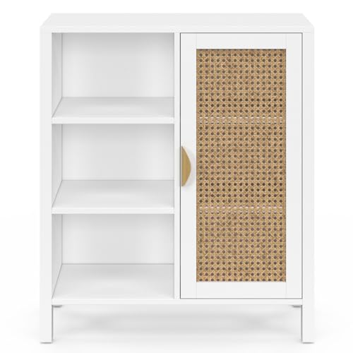 Buffet d'appoint 3 étagères et placard 70 cm EDHEN bois et cannage - vue 4