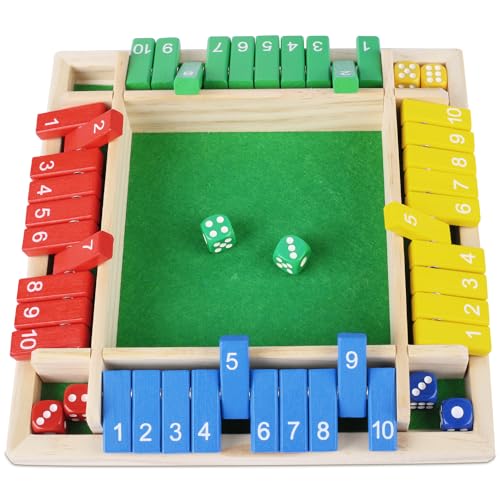 Fzyisw Shut The Box Spiel 4 Spieler, Brettspiel aus Holz, Shut The Box Würfelspiel, Mathematik Lernspielzeug, Brettspiele, Mathespiele für Kinder und Erwachsene