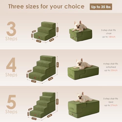 Image of EHEYCIGA Dog Stairs for Bed 18 inch H, 4-Step Dog Steps for High Bed, Pet Steps for Small Dogs and Cats, Non-Slip Balanced Pet Ramp Indoor, Olive Green