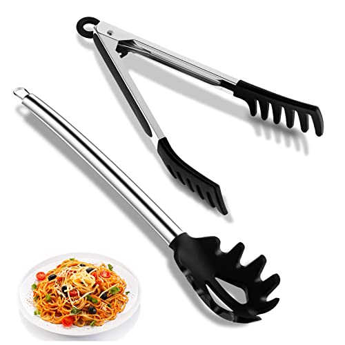 Ragnify Pack Of 2 Pasta Tong And Spaghetti Spoon Tool Set With Stainless Steel Handle And Bpa Free Silicone Tips For Serving Pasta Spaghetti Noodle #TOP4