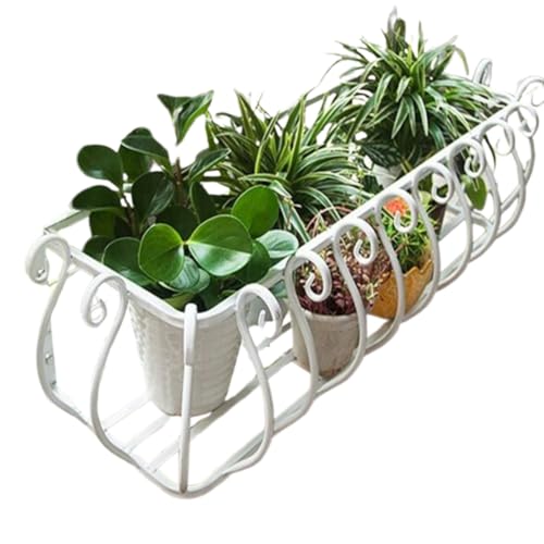 Kwueiitハンギング手すりプランター植木鉢ホルダー、フック付き壁掛け植物ホルダー鉄バスケット、パティオポーチフェンス用の簡単な設置バルコニーハンガースタンド錬鉄製の手すりフラワーラック屋外バルコニー吊り下げ式錬鉄製フラワーラック壁掛け式フラワーポットラ