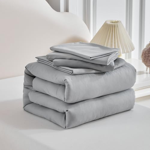 Image of Kids Comforter Sheet Set - Soft and Breathable Bed Set Includes Quilted Comforter, Fitted Sheet, Flat Top Sheet, Pillowcase and Toddler Pillowcase for Toddler - 5 Pieces Toddler Bedding Set Gray