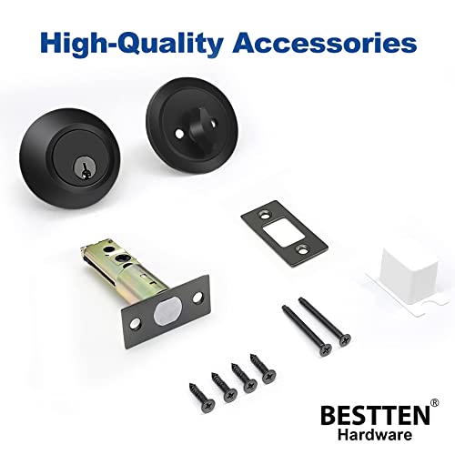 Bestten Single Cylinder Deadbolt, Dead Bolt For Front Door And Garage Door, Keyed One Side, Thumb Turn Inside, Matte Black Finish #TOP7