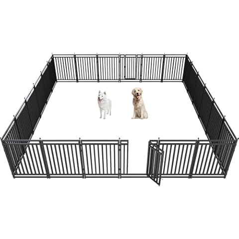 Petorldog Dog Fence for Yard Outdoor Indoor Dog Playpen 40" Height 24 Panels Metal Dog Pen Puppy Playpen Portable Dog Kennel Crate for RV Camping(Black-Silver) Cover