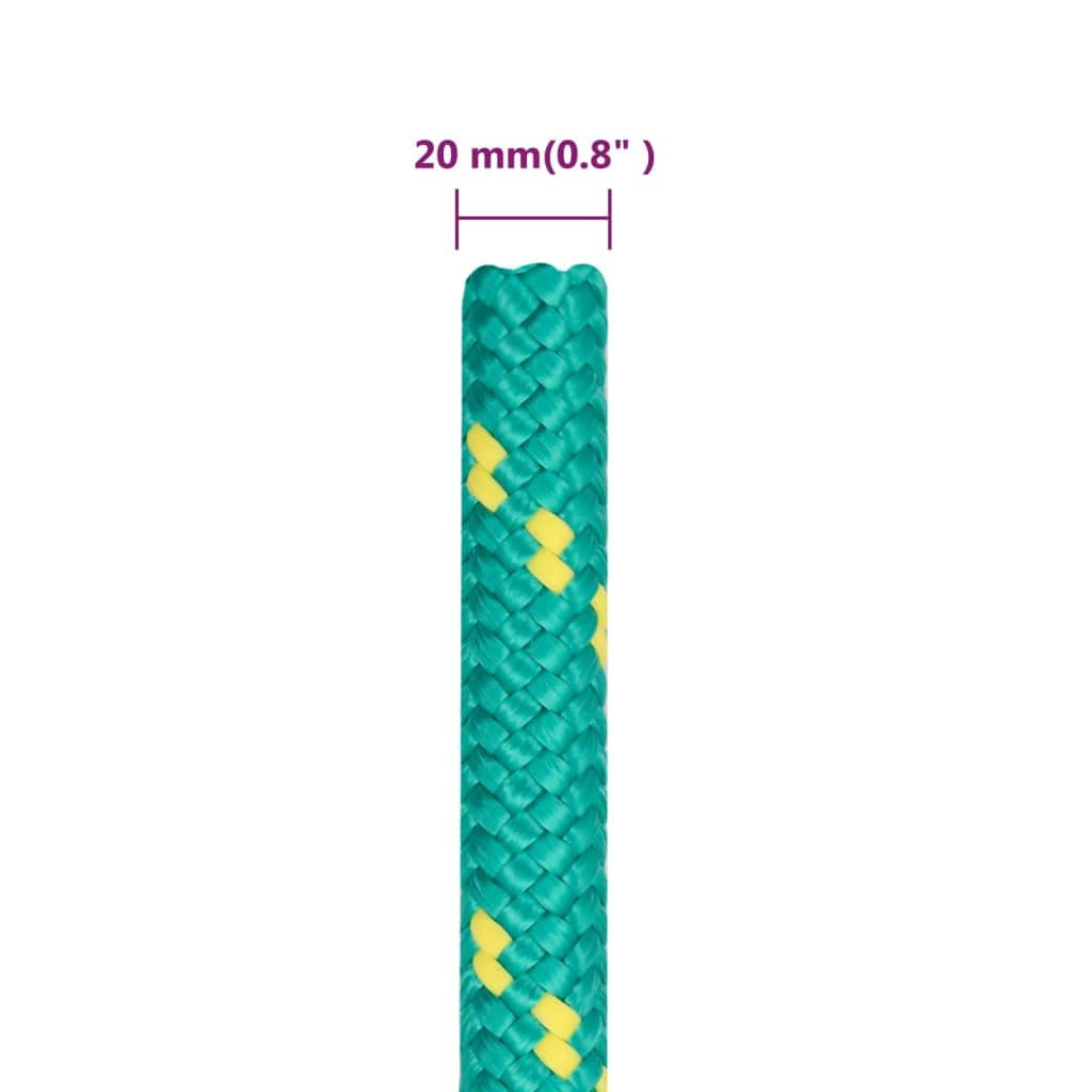 Cuerda de polipropileno verde de 20 mm y 25 m, 160 g por m, 2400 kg de resistencia a la rotura, resistente a la intemperie para vela, amarre, camping, exterior, jardín y taller