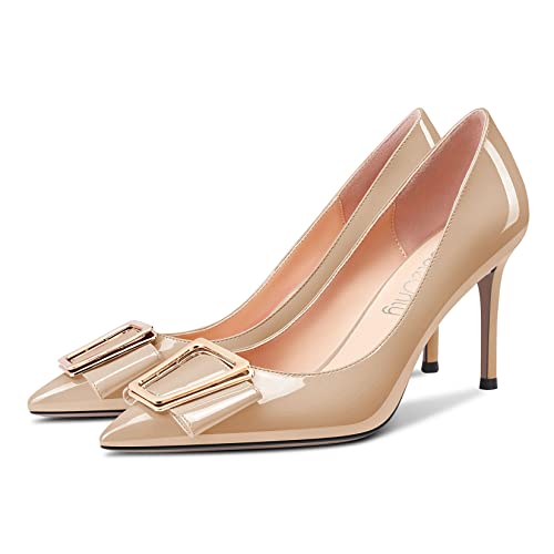 NobleOnly Women High Stiletto Heel Pointed Toe Bow-Knot Pumps Slip-on Classic Dress Wedding Party 3.3 Inches Heels4