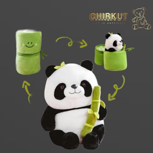 Image of CHIRKUT Cute Panda with Green Bamboo Storage Container Plush Toy Set - Soft Stuffed Animal Toy for Kids, Decorative & Storage Plush Gift for Girls & Boys (Panda NEW)